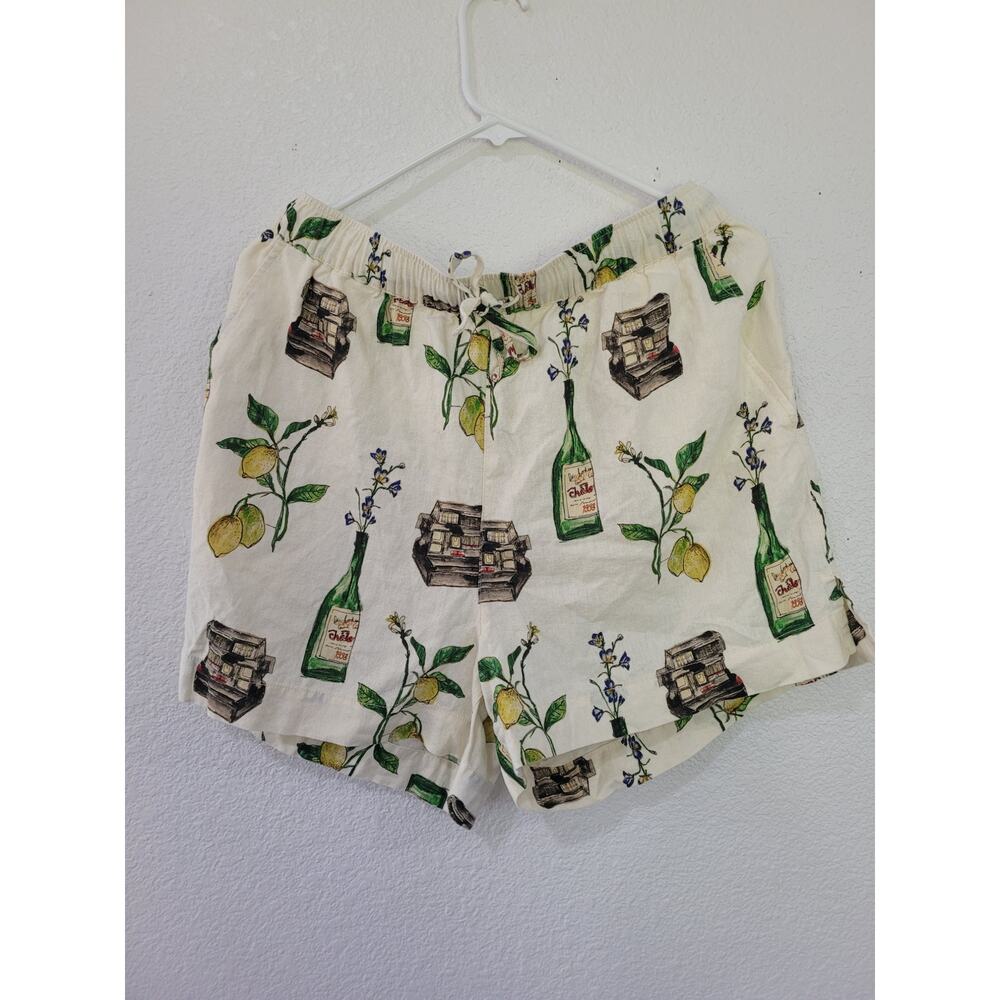 Topshop Still Life Graphic Linen Shorts in Ecru size 10 #P3